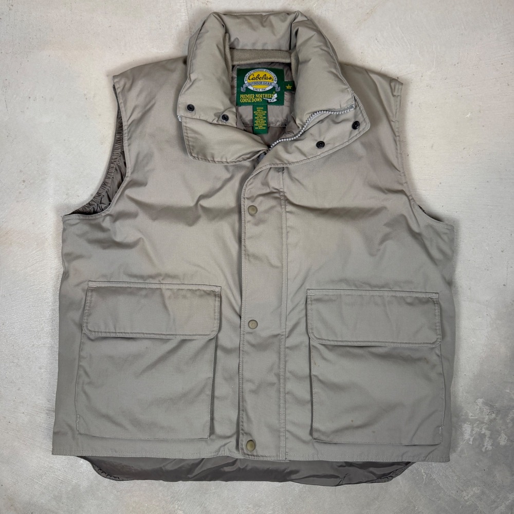 Cabelas Premier Northern Goose Down Vest Mens Large Tan Puffer Gorpcore 920565